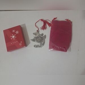 Avon 2017 Pewter Bird Christmas Chick Ornament 3" Red Tassel Original Bag/Box